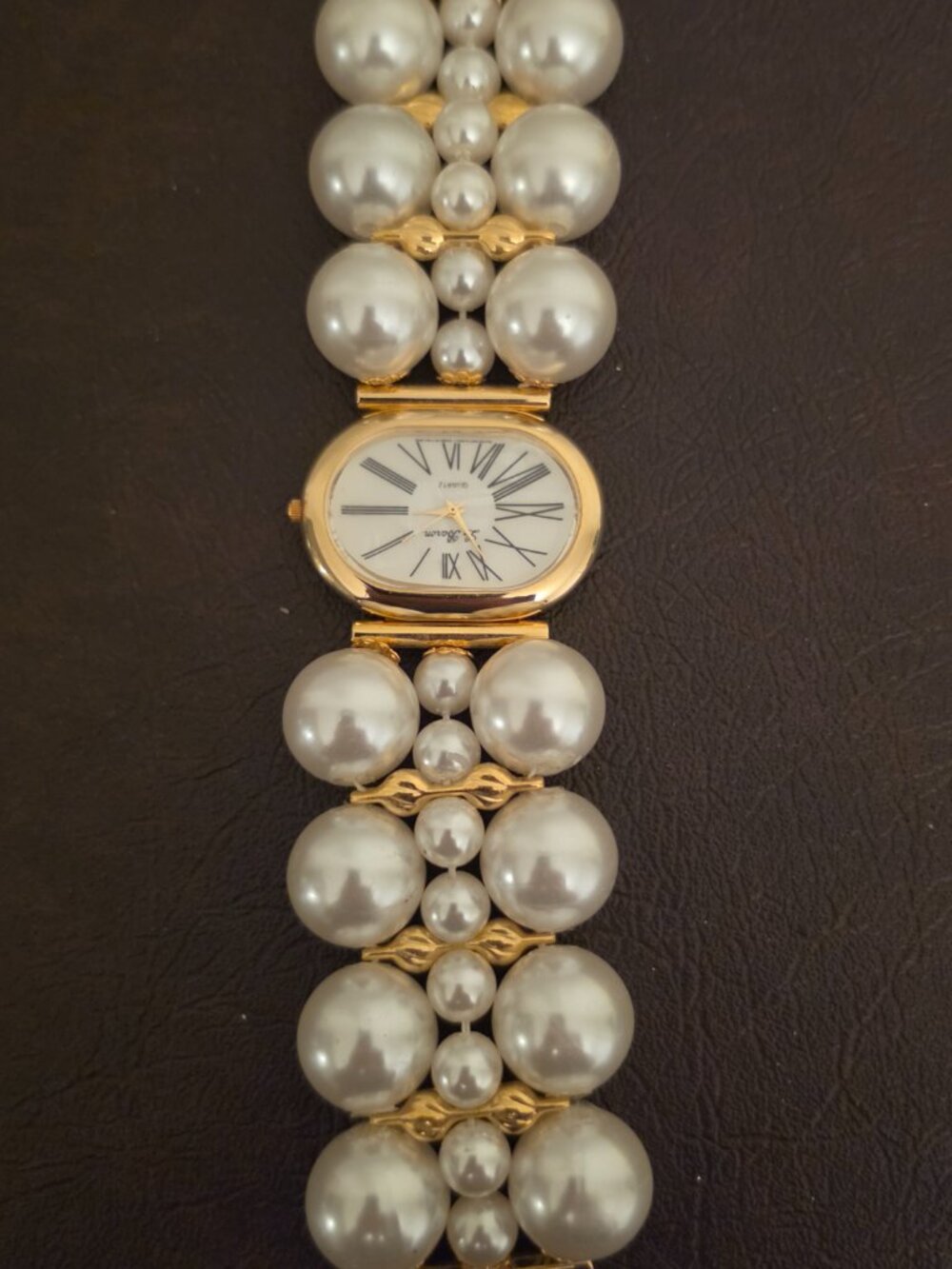 Vintage Mojorica Pearl Watch 18K Gold Plated Triple Strand Bracelet- New Battery